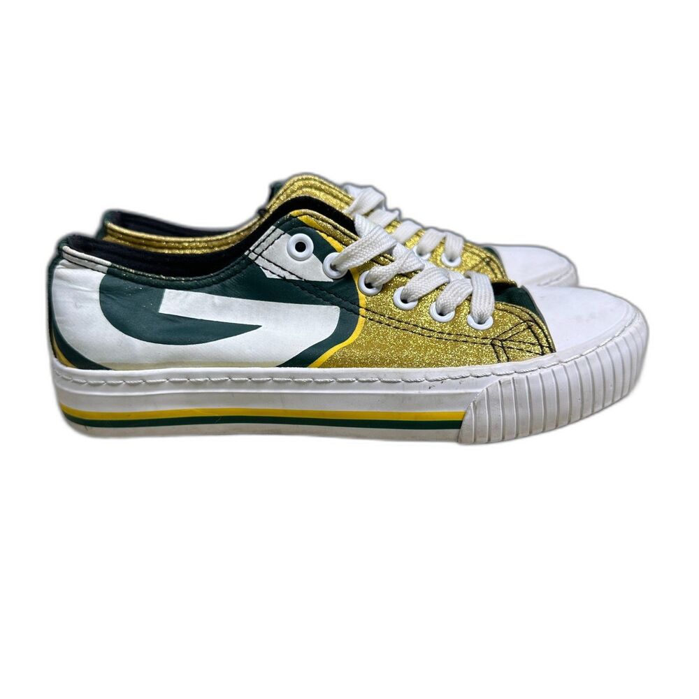 FOCO Green Bay Packers Glitter Low Top Canvas Sneakers Size 6